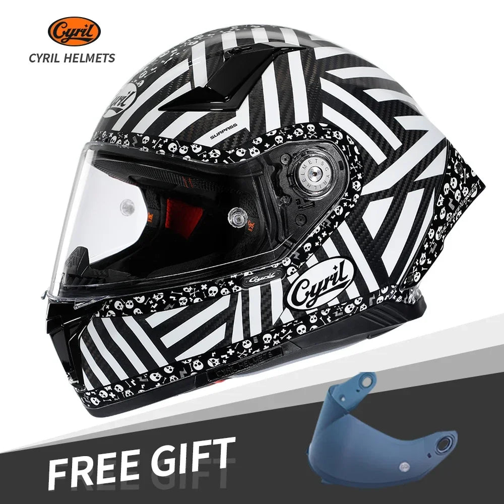 Motorcycle Carbon Fiber Full Face Street Bike Motorbike Helmets Lightweight Racing Helmet DOT ECE Approved CYRIL Casque Moto