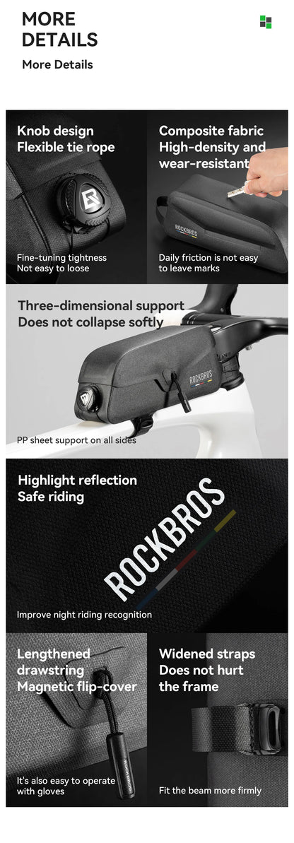 ROCKBROS ROAD TO SKY Bicycle Bags Magnetic Lid Top Tube Bag Waterproof Suction Front Bag Mobile Phone Bag