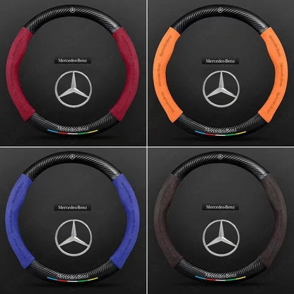 For Mercedes-Benz A B C E V R-Class C43 CLA GLA GLB GLC GLK SLK SL Vito ML Car Suede Carbon fiber Anti-slip Steering Wheel Cover