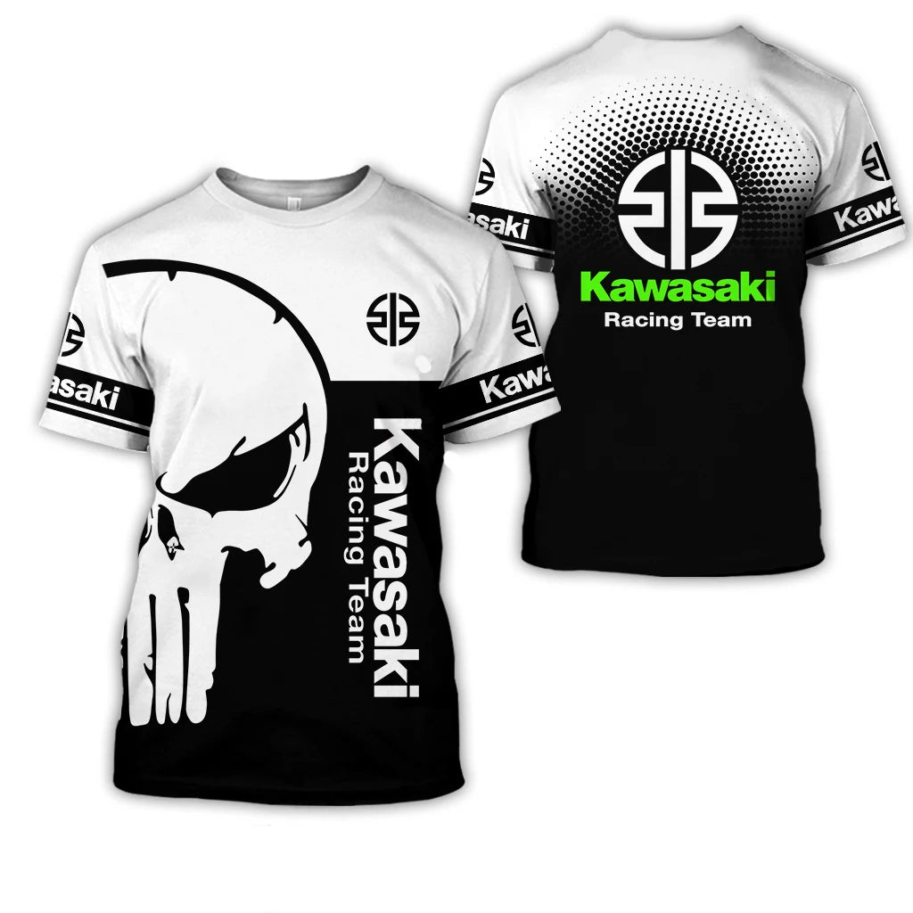 2024 Summer New Men's Motorcycle Kawasaki Logo 3D Printed Casual T-shirt Women's Children's Street Large Top