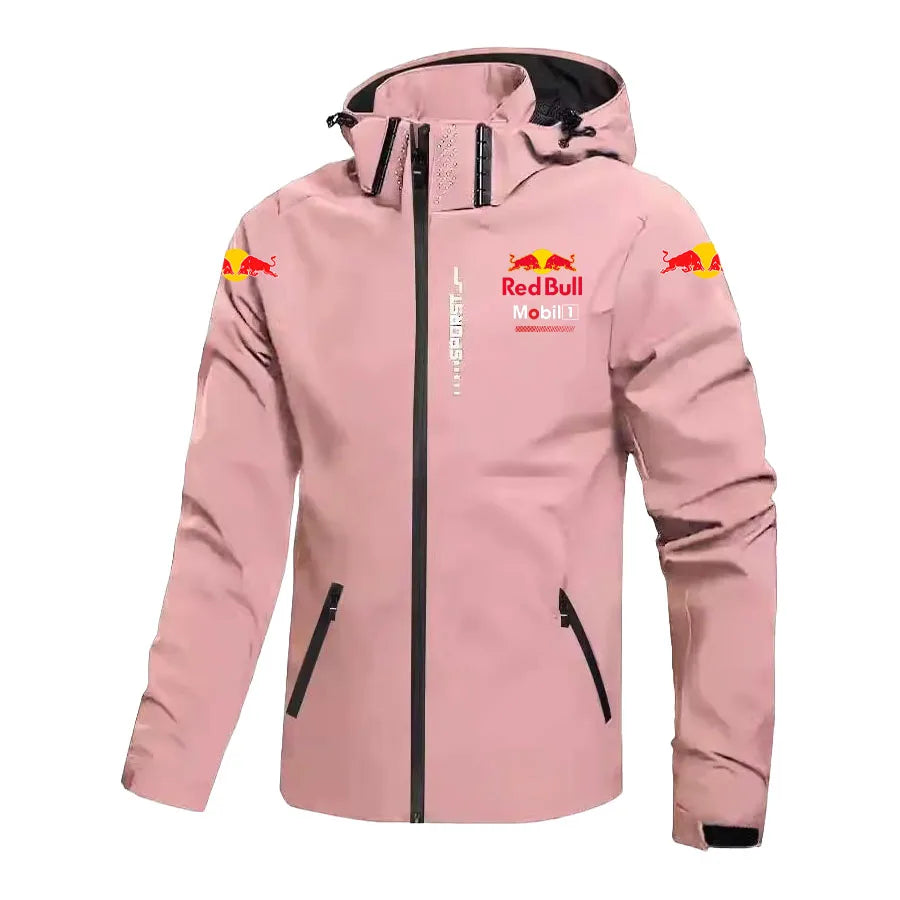 New Windbreaker Jacket Men's Waterproof Hoodie Large-Sized Loose RedBull Logo Motorcycle Jacket Windproof Sportswear Racing Suit