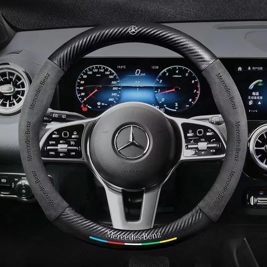 For Mercedes-Benz A B C E V R-Class C43 CLA GLA GLB GLC GLK SLK SL Vito ML Car Suede Carbon fiber Anti-slip Steering Wheel Cover