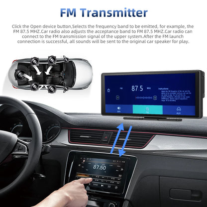 10.26 Inch Carplay & Android Auto 4K 2160P Wifi Dash Cam Rearview Camera Mirror Car DVR GPS Navigation Dual Lens Video Recorder