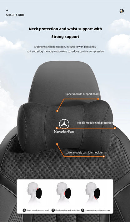 Suede Headrest Car Breathable Memory Foam Neck Pillow For Benz AMG W203 W206 W220 W205 W211 W212 W201 W210 W108 W168 GLC W176