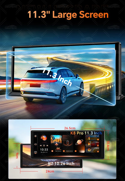 K8 Pro 11.3"  Touch Screen Car Camera 5K Dash Cam GPS 5G WiFi Wireless CarPlay & Android Auto Loop Recording GPS Navigation DVR