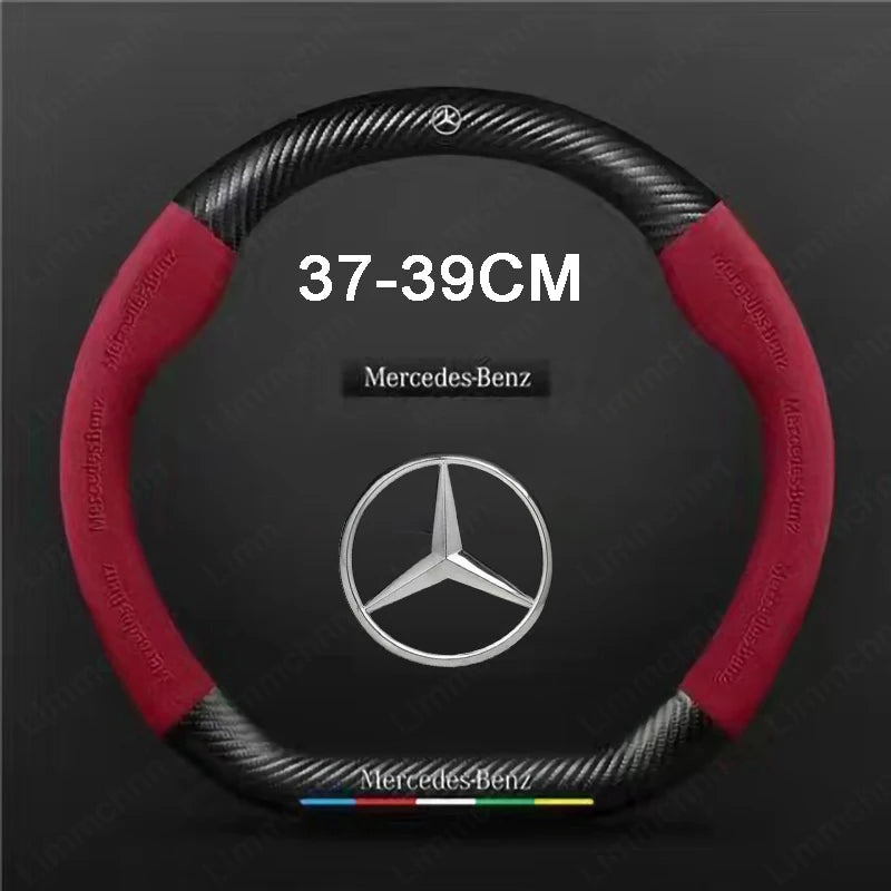 For Mercedes-Benz A B C E V R-Class C43 CLA GLA GLB GLC GLK SLK SL Vito ML Car Suede Carbon fiber Anti-slip Steering Wheel Cover