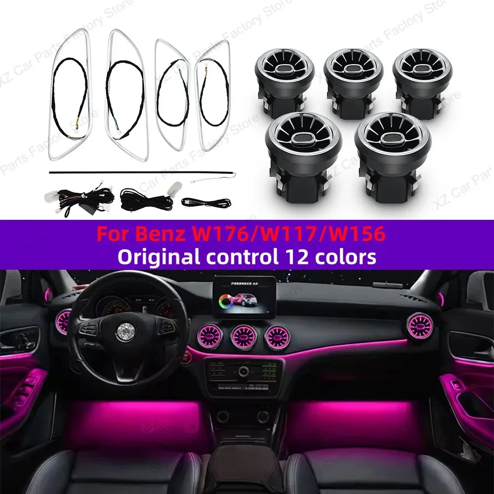 For Mercedes-Benz A CLA GLA W176 W117 W156 Turbine Air Vent Ambient Light Kit 12/64 Colors Air Vents Car Parts