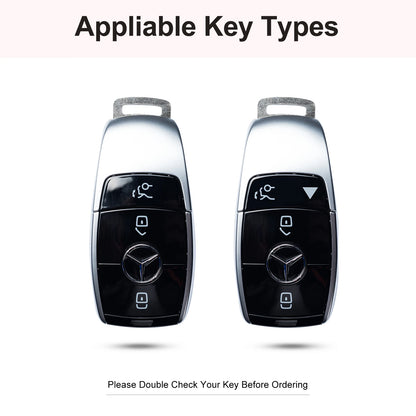 for Mercedes Benz Key Fob Cover with Keychain, Pink Genuine Leather Crystal Key Case Protection Shell Compatible with Mercedes