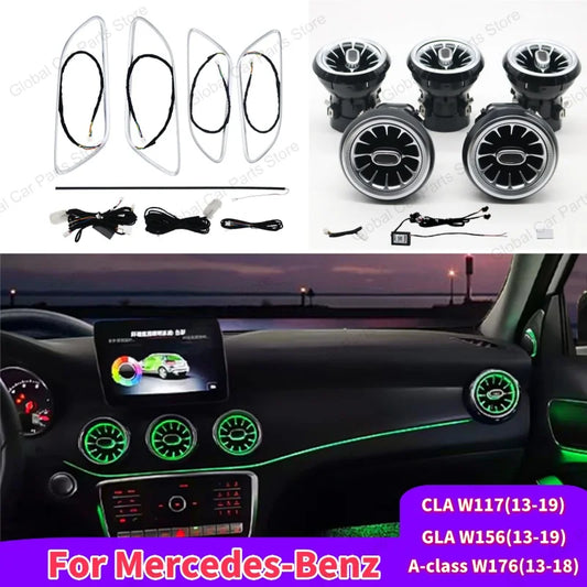 For Mercedes-Benz A CLA GLA W176 W117 W156 Led Car Air Vents Turbine Nozzle 12/64 Colors Ambient Light Kit Colors Vents Car Part