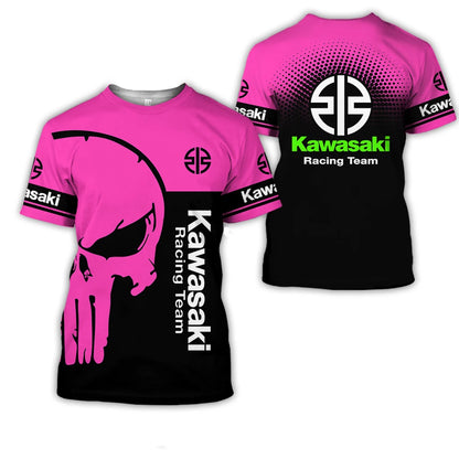 2024 Summer New Men's Motorcycle Kawasaki Logo 3D Printed Casual T-shirt Women's Children's Street Large Top