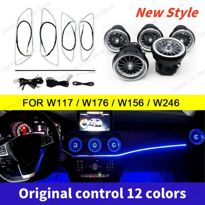 For Mercedes-Benz A CLA GLA W176 W117 W156 Led Car Air Vents Turbine Nozzle 12/64 Colors Ambient Light Kit Colors Vents Car Part