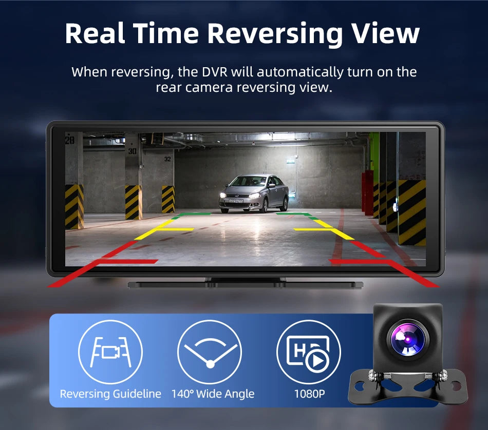 10.26 Inch Carplay & Android Auto 4K 2160P Wifi Dash Cam Rearview Camera Mirror Car DVR GPS Navigation Dual Lens Video Recorder