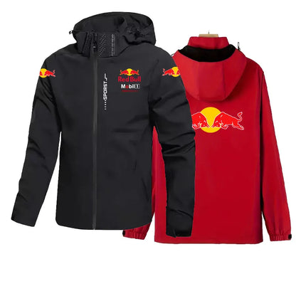 New Windbreaker Jacket Men's Waterproof Hoodie Large-Sized Loose RedBull Logo Motorcycle Jacket Windproof Sportswear Racing Suit