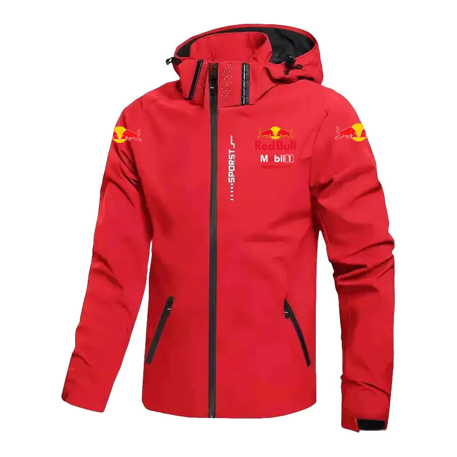 New Windbreaker Jacket Men's Waterproof Hoodie Large-Sized Loose RedBull Logo Motorcycle Jacket Windproof Sportswear Racing Suit