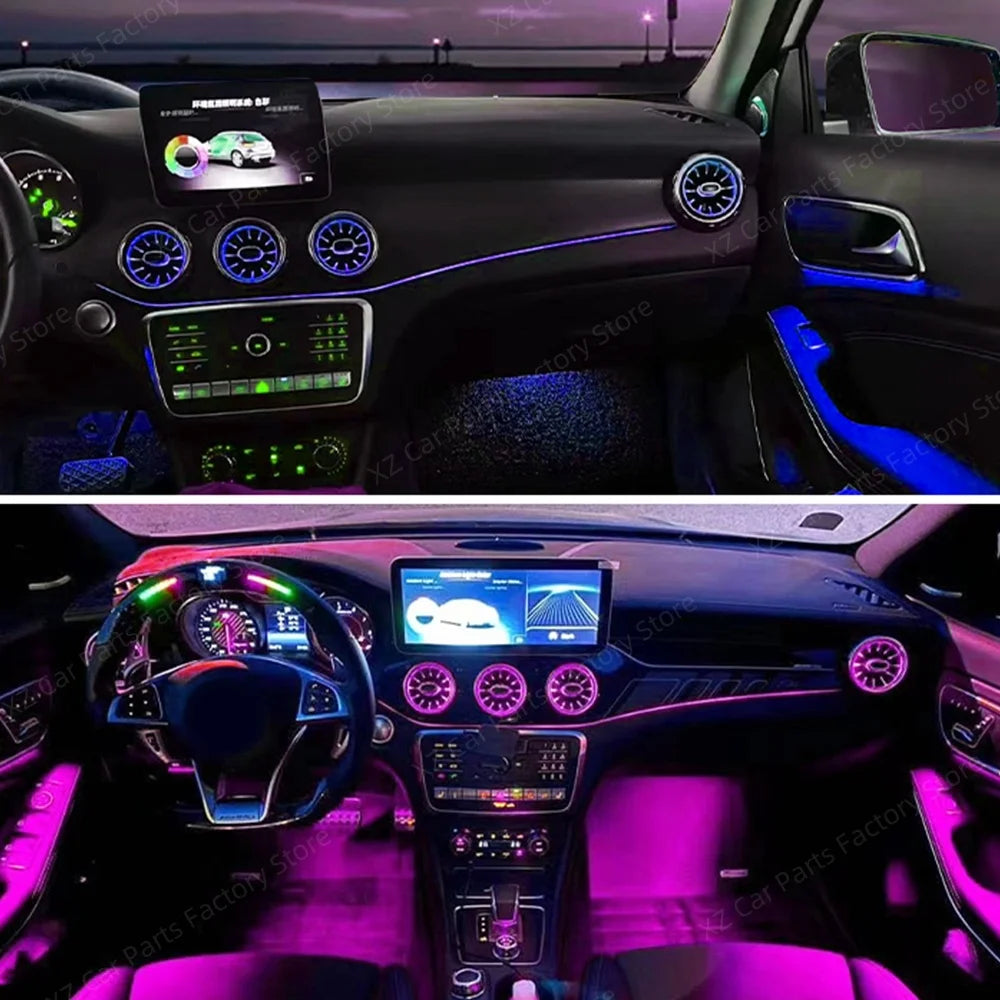 For Mercedes-Benz A CLA GLA W176 W117 W156 Turbine Air Vent Ambient Light Kit 12/64 Colors Air Vents Car Parts