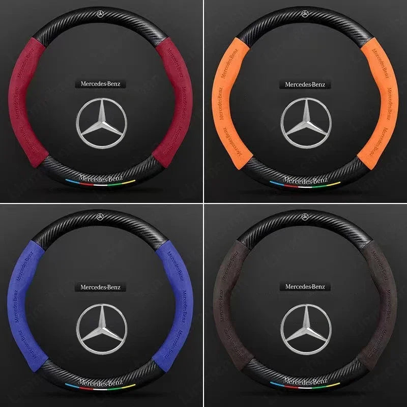 For Mercedes-Benz A B C E V R-Class C43 CLA GLA GLB GLC GLK SLK SL Vito ML Car Suede Carbon fiber Anti-slip Steering Wheel Cover