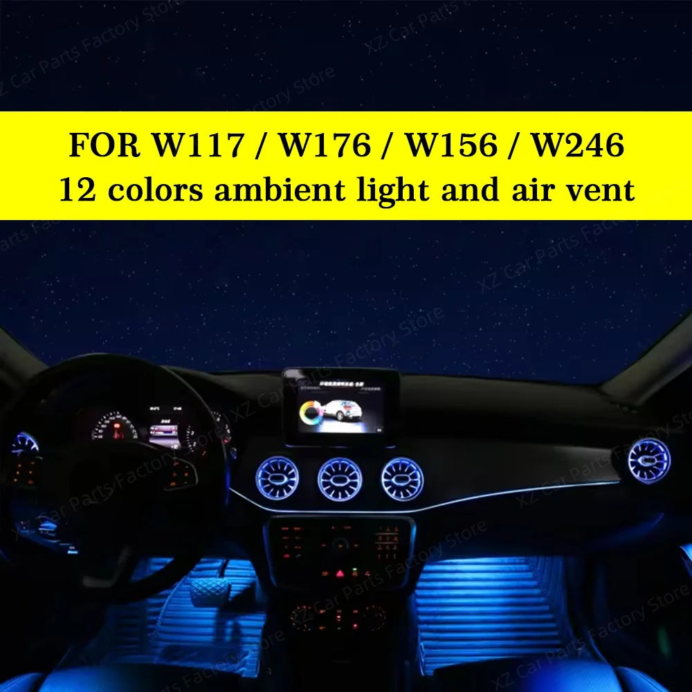 For Mercedes-Benz A CLA GLA W176 W117 W156 Turbine Air Vent Ambient Light Kit 12/64 Colors Air Vents Car Parts
