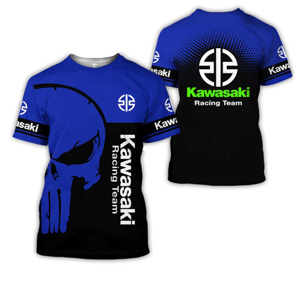 2024 Summer New Men's Motorcycle Kawasaki Logo 3D Printed Casual T-shirt Women's Children's Street Large Top