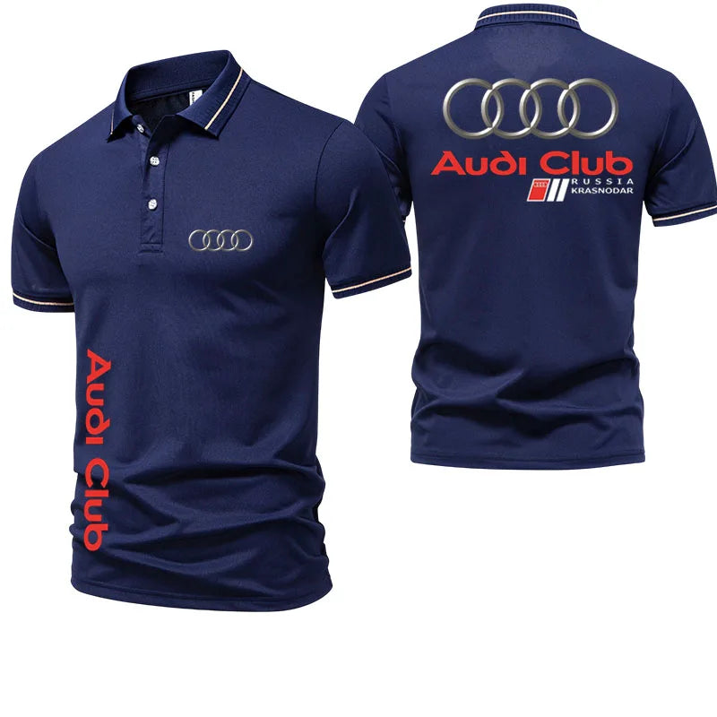Audi Men's Polo Shirt Summer Casual Breathable Comfortable High-Quality Motorcycle Short Sleeve T-Shirt for Men