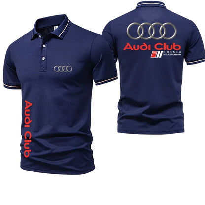 Audi Men's Polo Shirt Summer Casual Breathable Comfortable High-Quality Motorcycle Short Sleeve T-Shirt for Men