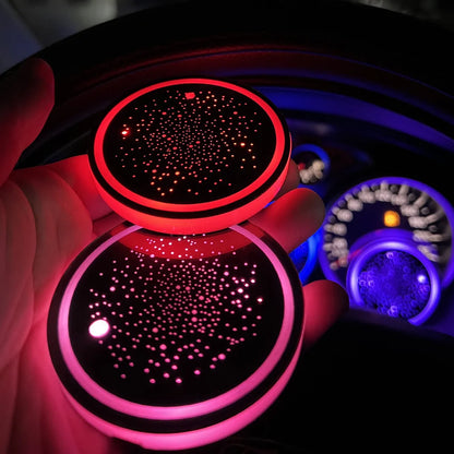 2PCS LED Cup Holder Lights for Car, Rechargeable 7 Color-Changing Light Up Cup Holder Insert Coasters, Car Accessories for Teens