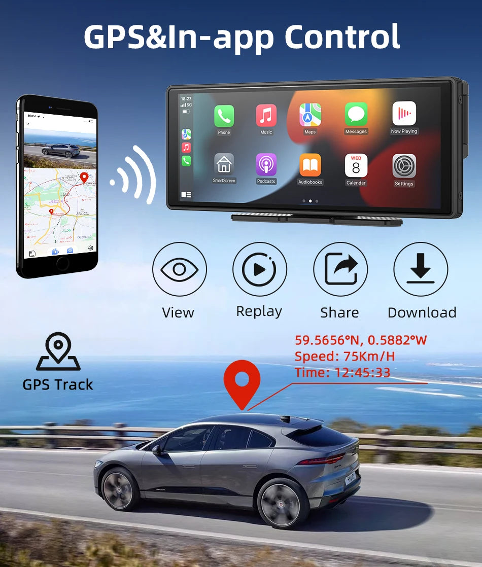10.26 Inch Carplay & Android Auto 4K 2160P Wifi Dash Cam Rearview Camera Mirror Car DVR GPS Navigation Dual Lens Video Recorder