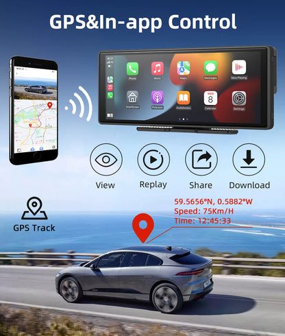 10.26 Inch Carplay & Android Auto 4K 2160P Wifi Dash Cam Rearview Camera Mirror Car DVR GPS Navigation Dual Lens Video Recorder