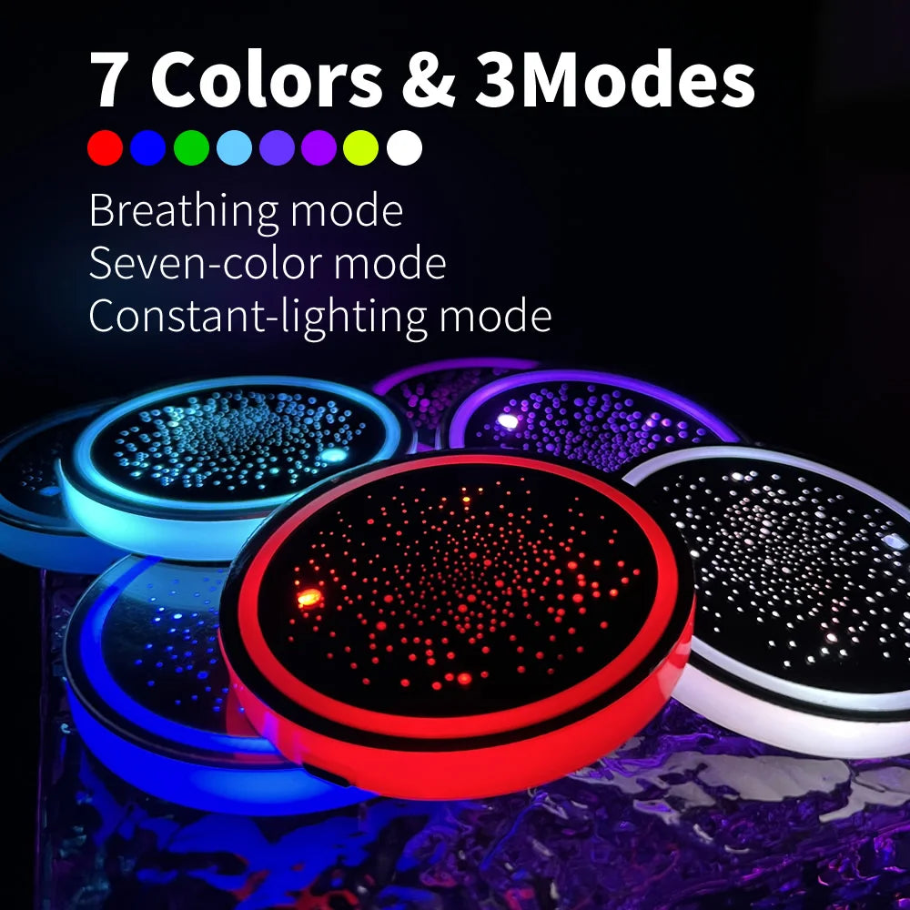 2PCS LED Cup Holder Lights for Car, Rechargeable 7 Color-Changing Light Up Cup Holder Insert Coasters, Car Accessories for Teens