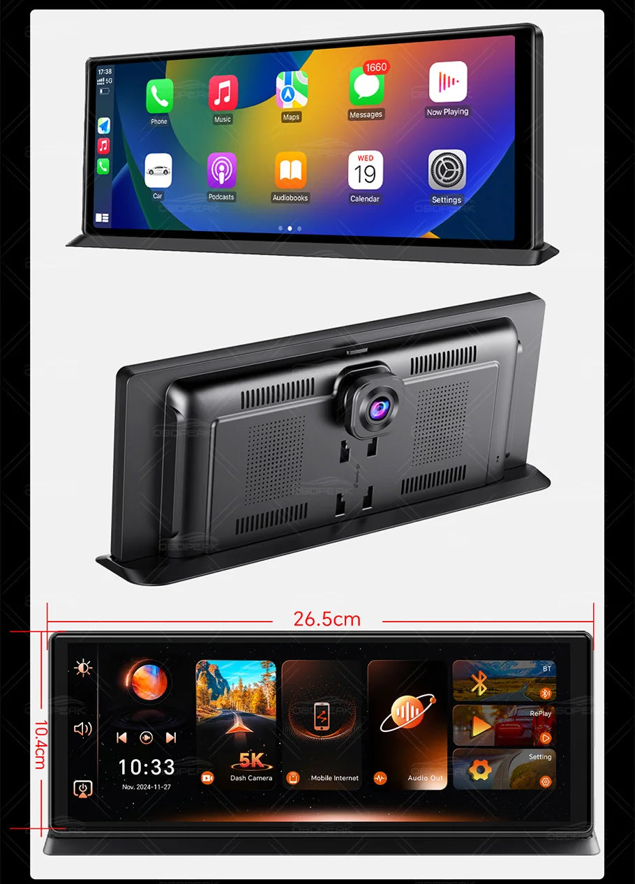 K8 Pro 11.3"  Touch Screen Car Camera 5K Dash Cam GPS 5G WiFi Wireless CarPlay & Android Auto Loop Recording GPS Navigation DVR