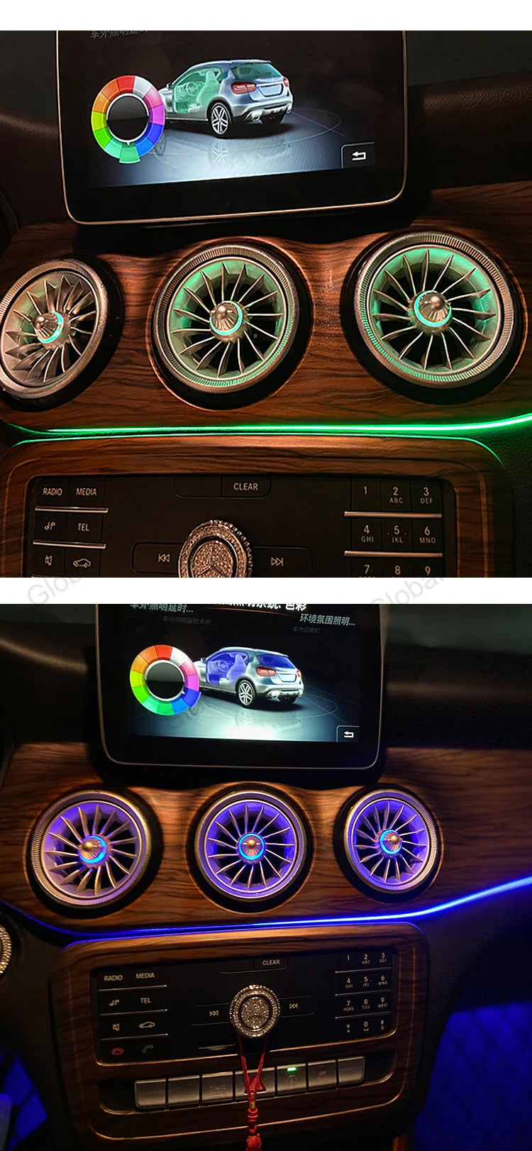 For Mercedes-Benz A CLA GLA W176 W117 W156 Led Car Air Vents Turbine Nozzle 12/64 Colors Ambient Light Kit Colors Vents Car Part