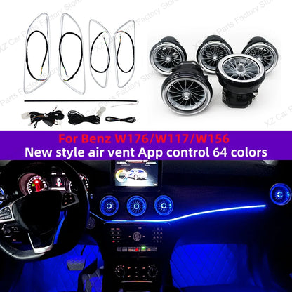 For Mercedes-Benz A CLA GLA W176 W117 W156 Turbine Air Vent Ambient Light Kit 12/64 Colors Air Vents Car Parts