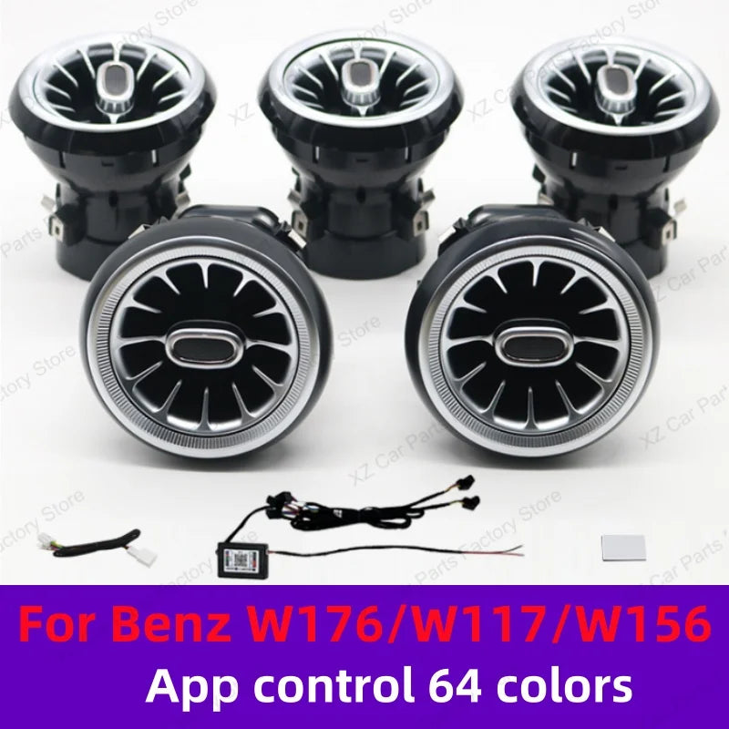 For Mercedes-Benz A CLA GLA W176 W117 W156 Turbine Air Vent Ambient Light Kit 12/64 Colors Air Vents Car Parts