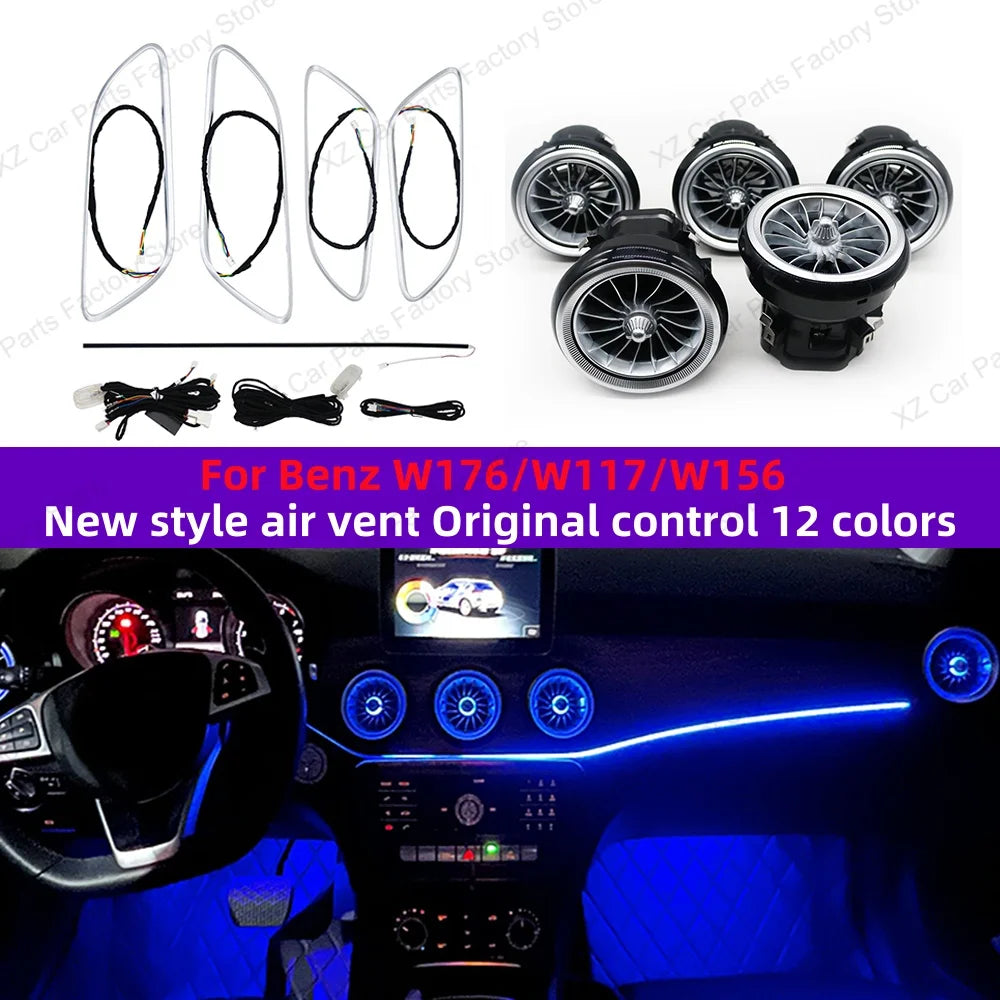 For Mercedes-Benz A CLA GLA W176 W117 W156 Turbine Air Vent Ambient Light Kit 12/64 Colors Air Vents Car Parts