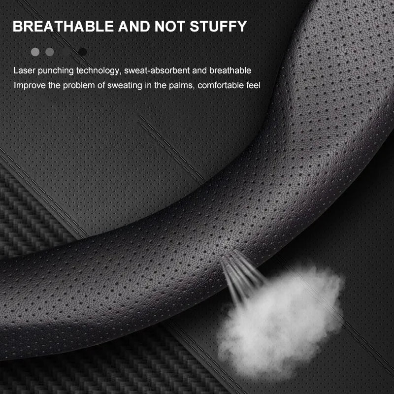 For Mercedes CLA GLA GLB GLE A B C E Class W203 W206 W205 W211 W212 W201 W210 Carbon Fiber Leather Car Logo Steering Wheel Cover