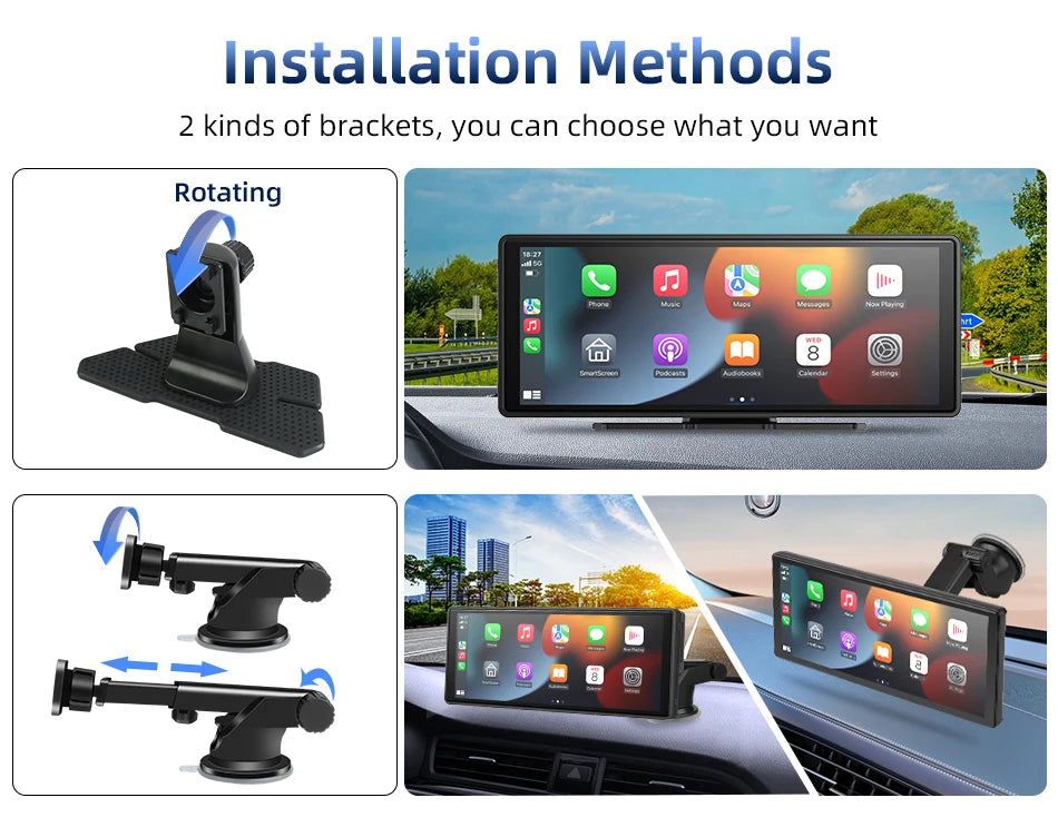 10.26 Inch Carplay & Android Auto 4K 2160P Wifi Dash Cam Rearview Camera Mirror Car DVR GPS Navigation Dual Lens Video Recorder