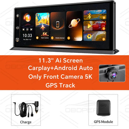 K8 Pro 11.3"  Touch Screen Car Camera 5K Dash Cam GPS 5G WiFi Wireless CarPlay & Android Auto Loop Recording GPS Navigation DVR