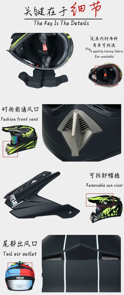 Motorcycle Helmet Professional Motocross Off Road protective Helm Children Off-road Casque Capacete De Motocicleta Gift Goggles