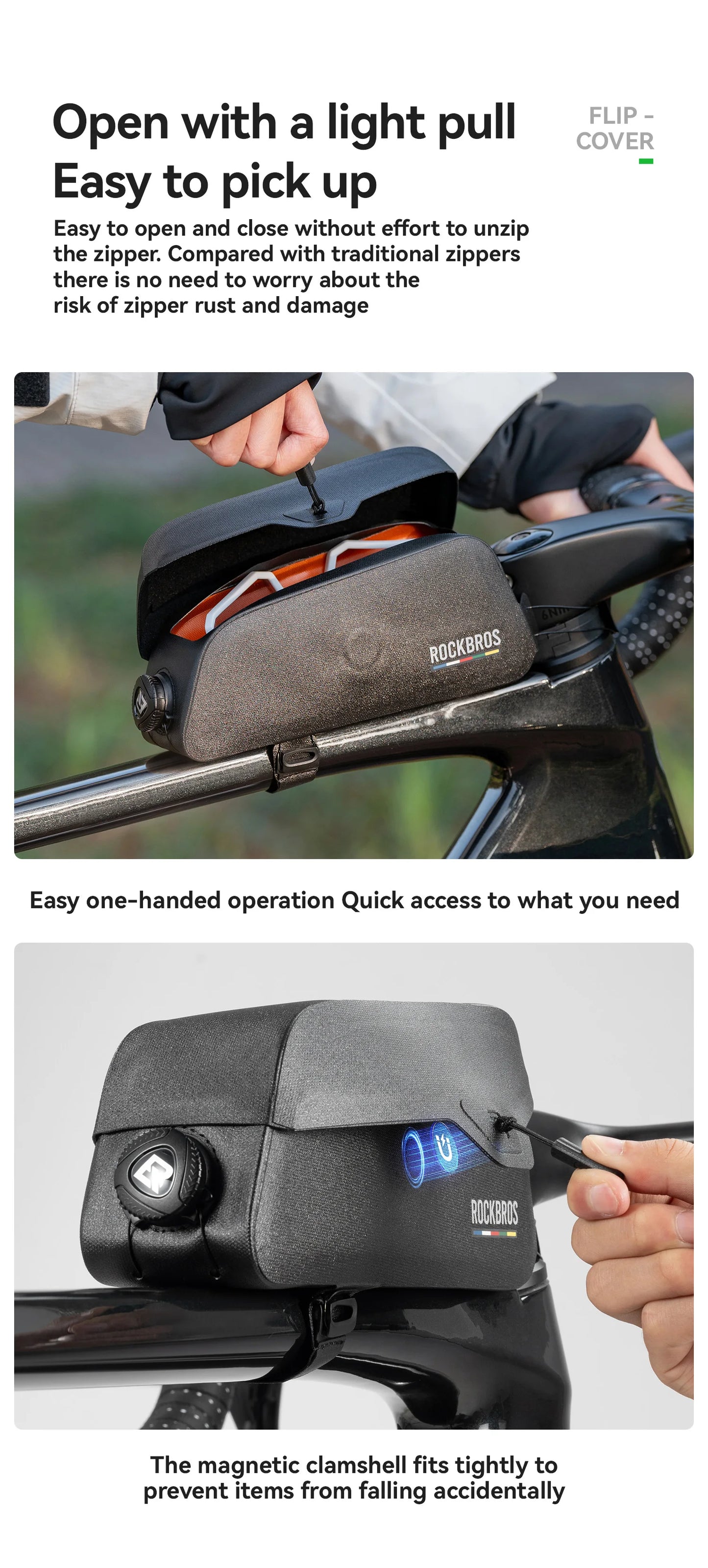 ROCKBROS ROAD TO SKY Bicycle Bags Magnetic Lid Top Tube Bag Waterproof Suction Front Bag Mobile Phone Bag