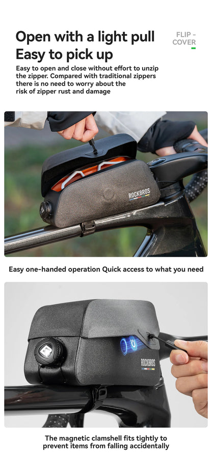 ROCKBROS ROAD TO SKY Bicycle Bags Magnetic Lid Top Tube Bag Waterproof Suction Front Bag Mobile Phone Bag