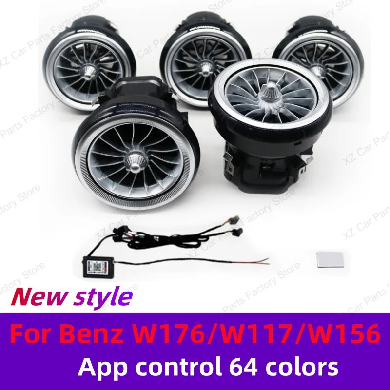 For Mercedes-Benz A CLA GLA W176 W117 W156 Turbine Air Vent Ambient Light Kit 12/64 Colors Air Vents Car Parts
