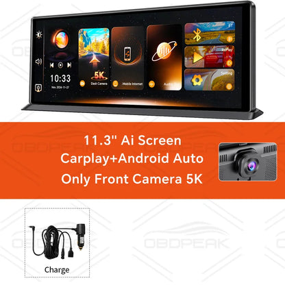 K8 Pro 11.3"  Touch Screen Car Camera 5K Dash Cam GPS 5G WiFi Wireless CarPlay & Android Auto Loop Recording GPS Navigation DVR