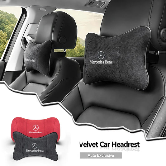 Suede Headrest Car Breathable Memory Foam Neck Pillow For Benz AMG W203 W206 W220 W205 W211 W212 W201 W210 W108 W168 GLC W176
