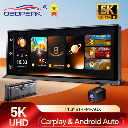 K8 Pro 11.3"  Touch Screen Car Camera 5K Dash Cam GPS 5G WiFi Wireless CarPlay & Android Auto Loop Recording GPS Navigation DVR