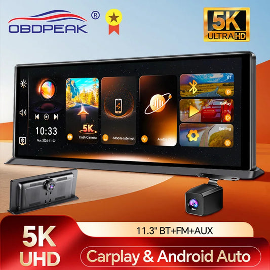 K8 Pro 11.3"  Touch Screen Car Camera 5K Dash Cam GPS 5G WiFi Wireless CarPlay & Android Auto Loop Recording GPS Navigation DVR