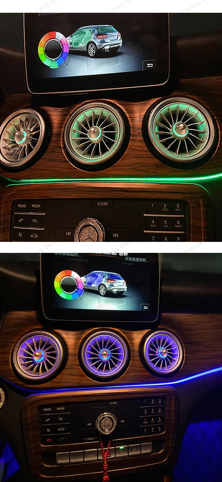 For Mercedes-Benz A CLA GLA W176 W117 W156 Turbine Air Vent Ambient Light Kit 12/64 Colors Air Vents Car Parts