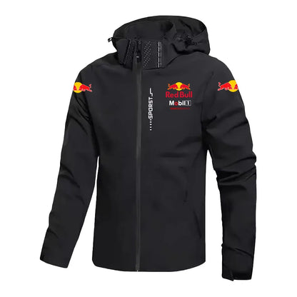 New Windbreaker Jacket Men's Waterproof Hoodie Large-Sized Loose RedBull Logo Motorcycle Jacket Windproof Sportswear Racing Suit