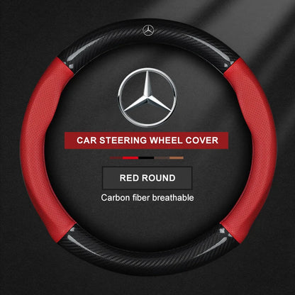 For Mercedes CLA GLA GLB GLE A B C E Class W203 W206 W205 W211 W212 W201 W210 Carbon Fiber Leather Car Logo Steering Wheel Cover